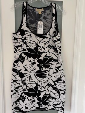 Michael Kors Black and White Floral Knit Tank Dress